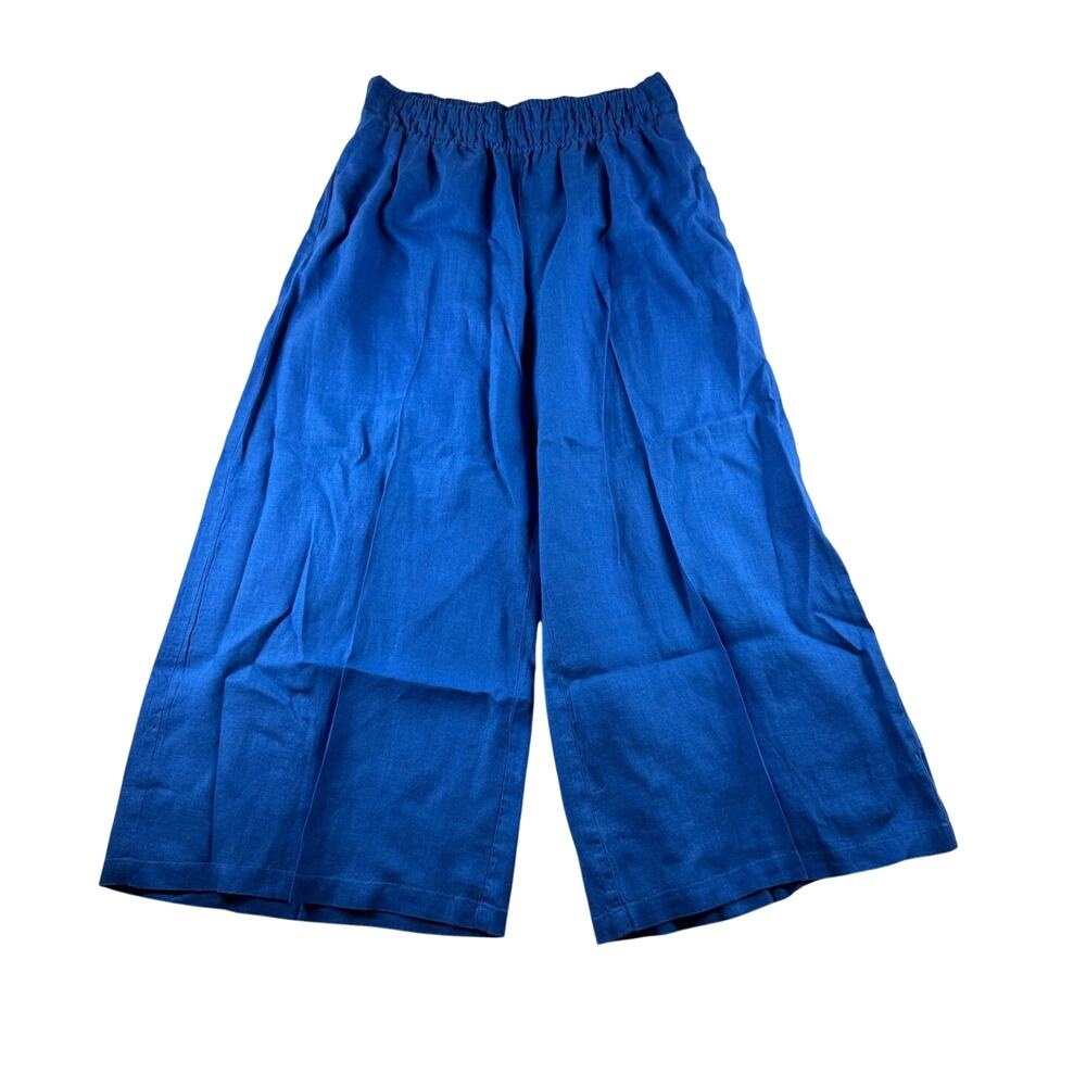 Anthropologie The Somerset M Blue Linen Pull-On Wide Leg Pants Elastic Waist